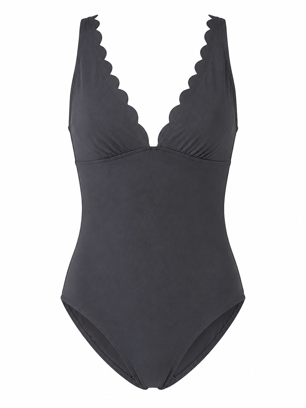 Women’s Scalloped V-Neck One-Piece Swimsuit - Black